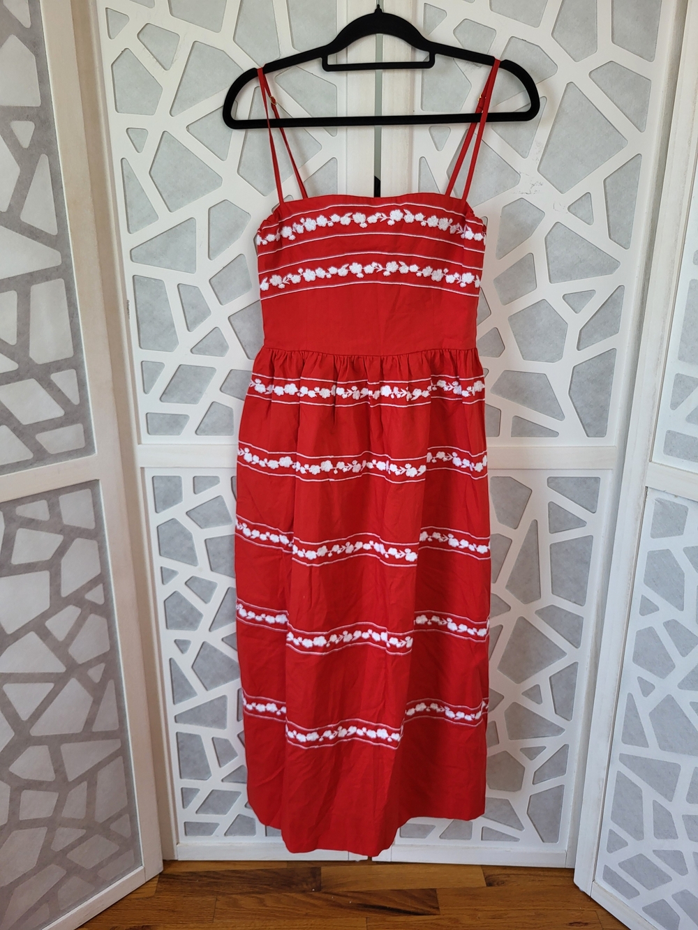 Fanm Mon Red Midi Dress with White Floral Bands